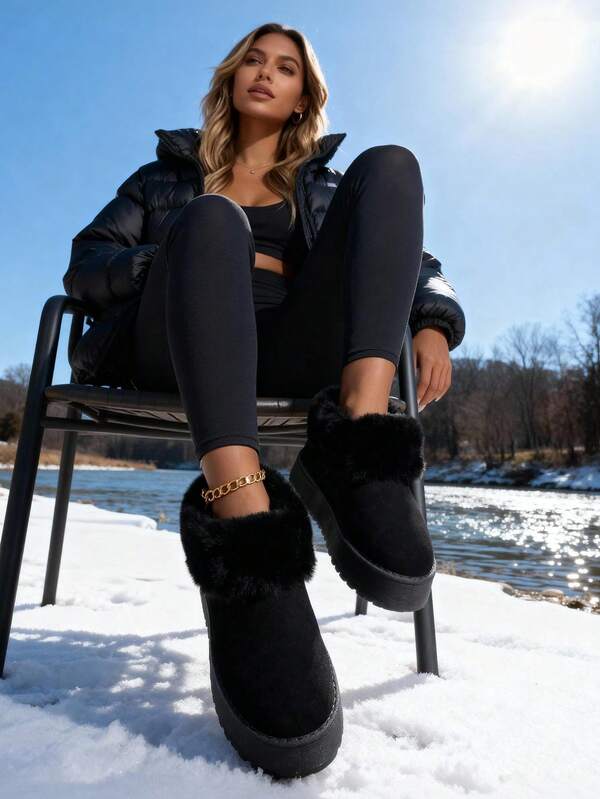 بوت كاحل للنساء ذوات الحجم الكبير للشتاء، بوت ثلج دافئة مبطنة بالفرو للاستخدام الداخلي والخارجي، بوت كاجوال سميكة الوحدة مبطنة حراريًا، مناسبة للخريف والشتاء