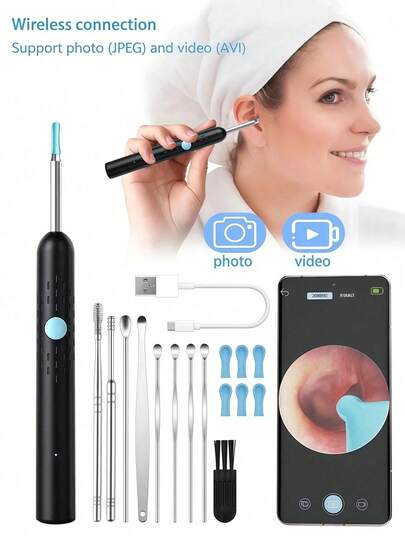 Kit de eliminación de cerumen con cámara, herramienta para eliminar el cerumen, 6 herramientas de cucharilla para el oído, kit de eliminación de cerumen compatible con iPhone, iPad y teléfonos inteligentes Android, escuela, vuelta al colegio, viaje, artículos esenciales de viaje, artículos esenciales del hogar, limpiador de oídos