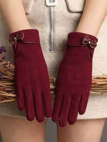 1 par de guantes cálidos con decoración de lazo, compatibles con pantalla táctil, versátiles, de poliéster, para otoño/invierno