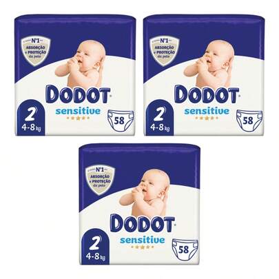 Dodot Pack de 3 Bolsas de 58 Pañales Bebé-Seco Pañales de 4 a 8 kg Talla 2 (174 Pañales en total)  ✅ Entrega de 1-3 días