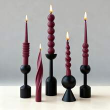 1pc Black/Burgundy Pillar Scented Candle, Wavy Pattern, Round/Hemisphere/Twisted Shape, Smokeless Soy Wax, Suitable For Ambiance Creation, Home Decor, Party, Dining Table Decoration - Multicolor - View 1