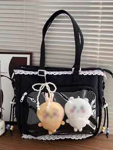 1个可爱日系风格女童单肩包，饰有珍珠蝴蝶结和蕾丝边，尽显优雅气质，适合动漫角色扮演，肩带可拆卸可调节，大容量手提包，适合日常使用、通勤、购物、旅行、学生等场合。 - 黑與白 - 查看 8