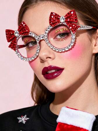 1 件全新蝴蝶结眼镜框（无镜片），Y 街风格水钻装饰镜框