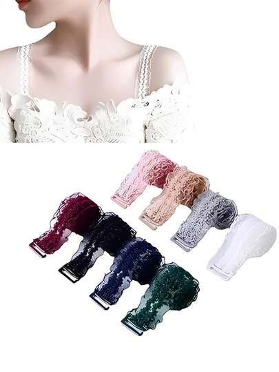 Bridal Shoulder Strap,Women Bra Straps Replacement Decorative Wave Striped Lace Trim Shoulder Belts