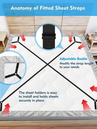 Bed Sheet Holder Straps - Sheet Straps Adjustable Bed Sheet Clips Fasteners Keep Sheets Stays In Place,2Pcs/Set Black