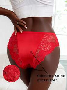 1pc Ladies' Seamless Ice Silk Solid Color Sexy Lace Underwear - Burgundy - View 1