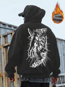 K-GLORY Herren Hoodie, amerikanischer Street-Style dunkler grafischer Muster, thermisch gefüttert, Pullover Sweatshirt, Herbst/Winter - Dunkelgrau - Übersicht 4