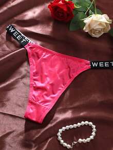 7pcsOil-Gloss Cloth Pure Color Thin Strap Letter Belt Women's Thongs Sexy And Charming - 7pcs黑+黑+紅+白+枚+咖啡+豆沙 - 查看 7