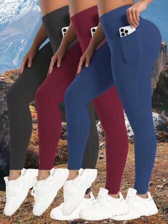 3 件装女式口袋户外运动紧身裤