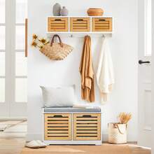 SoBuy Shoe Bench With Seat, Wardrobe Bench, Bench With Storage Space, Hall Bench, Shoe Chest, Chest Of Drawers, Shoe Rack With Seat, Narrow Bench, W X H X D Approx. 71 X 43 X 35 Cm FSR23-II - White+Khaki - View 12