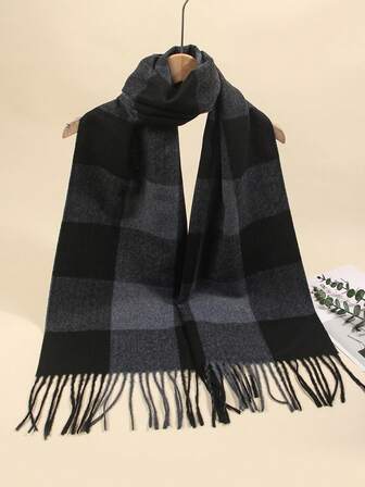 1pc Autumn/Winter New Couple's British Style Imitation Cashmere Thick Plaid Tassel Warm Scarf, Fashion Street Soft Comfortable Shawl, Suitable For Daily Use