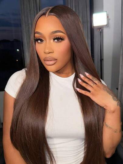 Peluca de encaje frontal de cabello liso, densidad del 180%, encaje transparente pre-arrancado, peluca de encaje frontal de 13x4 para mujeres, peluca de cabello humano de 13x6 pre-arrancada con cabello de bebé, peluca de cabello humano #4