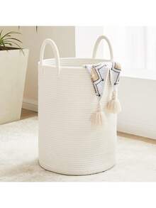 1 pièce Grand panier à linge tressé de style bohème - Panier polyvalent pour vêtements, couvertures, jouets et serviettes - Parfait pour le salon, la chambre à coucher ou la buanderie, paniers d'étagère