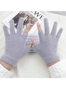 1 par de guantes tejidos cómodos y cálidos, guantes sin dedos unisex para otoño/invierno - Guantes de mezcla de lana compatibles con pantalla táctil, suaves y transpirables - Lavables a máquina, adecuados para hombres y mujeres - Multicolor - Ver 2