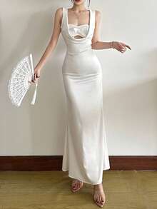 女士顶级炫彩露背 V 领紧身连衣裙 - 白色 - 查看 1