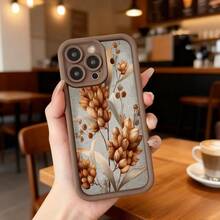 Phone Case With Black Border And Gold Floral Design, Dried Flower Print On A Light Gray Background, Ideal For Daily Use In Cafes And Elegant Urban Spaces Suitable For Apple Series Phones - Black - View 4