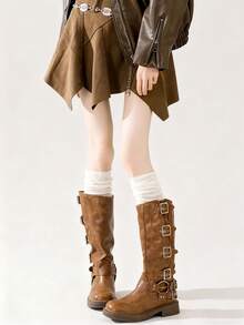 1/4 Pairs Of Women's New Spring And Autumn Slim And Knee High Heel Socks Japanese Solid Color Loose High Top Socks - Multicolor - View 10