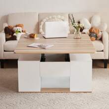 Multifunctional Lift-Up Coffee Table: The Tabletop Opens To Form 2 Tables, White + Original Wood Color, Large Capacity, Modern Living Room Furniture, Office Dining Table, Leisure Table, Multifunctional Table. - 白色 - 查看 12
