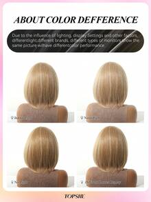 [Velvet Locks]New 13*4 Glueless Front Lace 13 Inch Coffee Brown Short Straight Wig, Fashionable Women No Bangs, Pre-Trimmed, Heat-Resistant Synthetic Hair, Soft And Smooth, Suitable For Beginners Daily Wear, Y2K Style, Party, Cosplay, Dance, Travel, Festival - 金色 - 查看 8