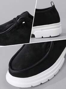 2025 New Minimalist Classic Women Shoes, Casual Comfortable Fashion Sneakers, Stylish High Street Slip-On Shoes With Elastic Band, Suede PU Leather, Suitable For All Seasons, Round Toe, PU Upper, EVA Sole, Fashionable & Versatile For Women, Students, Outdoor, Hiking, Street Wear, Lightweight & Durable - Black - View 5