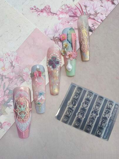 Novo molde de alta transparência para arte em unhas em forma de borboleta e orquídea, ferramenta de decoração de unhas esculpida em 3D, molde de silicone de fácil liberação