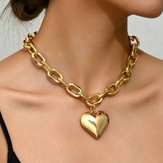 1pc Punk Pendant Design Necklace, Exaggerated Hipop Thick Cuban Chain Choker