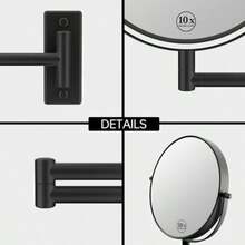 Wall Mounted Magnifying Makeup Mirror With 1X 10X Magnification And Extendable Arm, 8 Inch Double Sided Vanity Mirror For Bathroom, Wall Mirror For Teen Girls, Women, Matte Black(Matte Black-No Lights) - Type1 - 查看 5