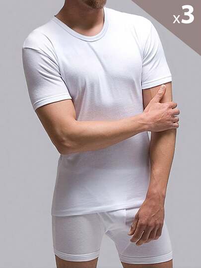 Pack de 3 Camisetas Interiores Entretiempo Manga Corta Hombre Comodidad Máxima. Fabricado en España.