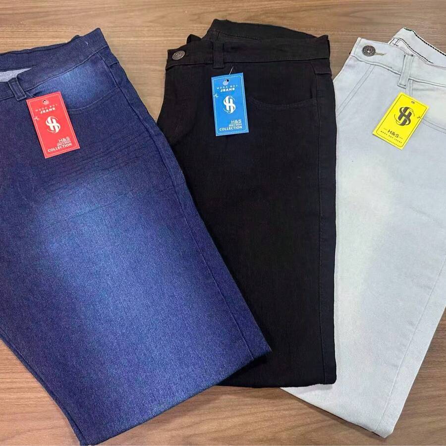 Kit 3 Men's Black Medium Dark Jeans Laicra Slim Basic Casual Premium Direct From The Factory With Elastane - Rửa tối - Xem 1