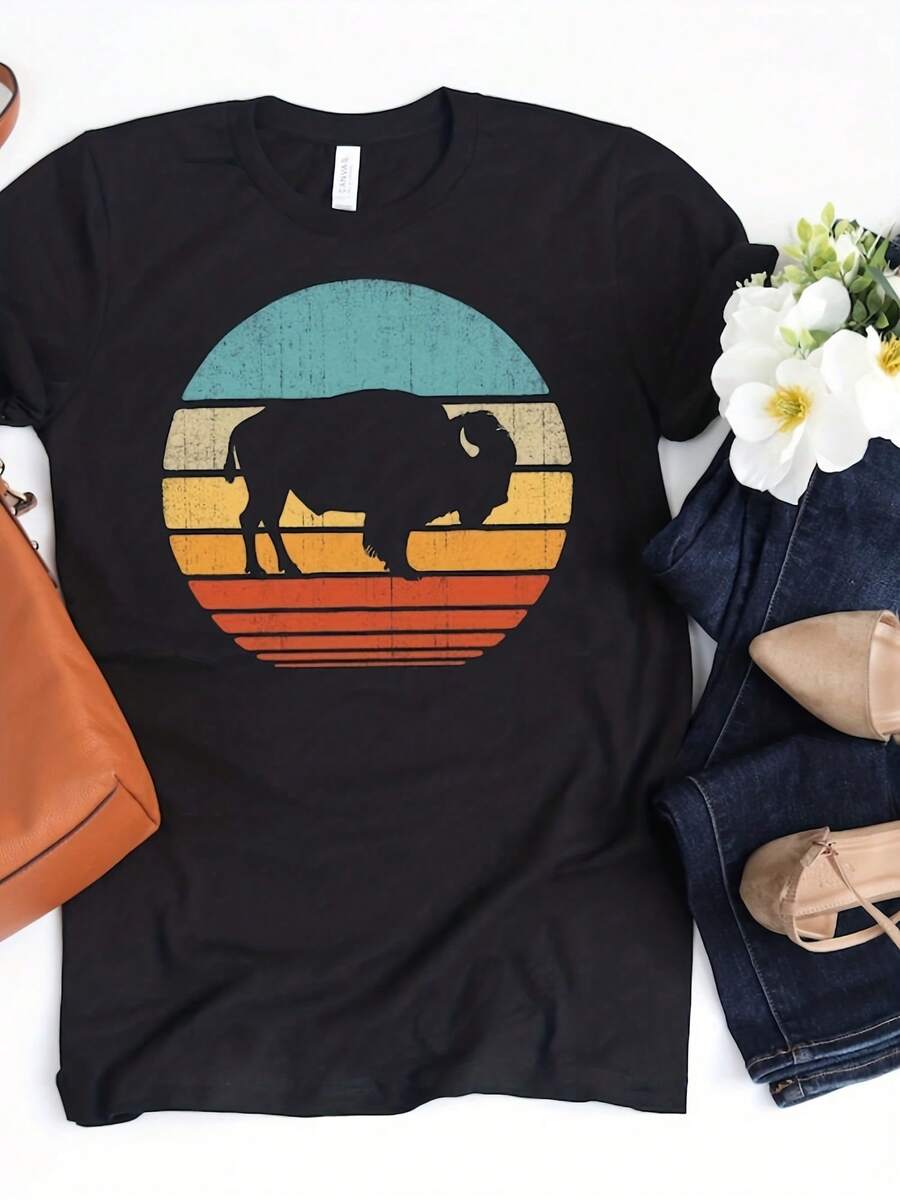 Bison Sunset Shirt Bison Shirt Bisons Gifts Buffalo Lover R Vintage Animal Lovers Wild Mammal Tank Top Hoodie - 款式29 - 查看 1