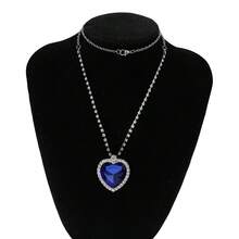 Fashion Love Wedding Blue Rhinestone Zirconia Pendant Women's Necklace Heart Of Ocean Heart Forever Pendant