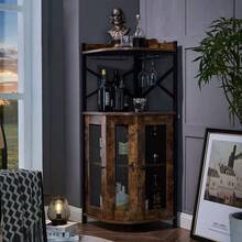 Mueble de Almacenamiento de Esquina de Estilo Industrial y Rústico con Puertas de Malla - Unidad de Esquina Multicapa para la Organización de Sala de Estar y Cocina - Camel - Ver 1