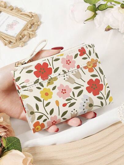 Full Screen Flower Design,Women's Short Wallet, 2-Fold Design, Multi-Card Holder, Bank Card Organizer, Credit Card Storage, Coin Pocket, Zipper Closure, Photo Window, Premium Leather, Ideal Travel Bag And Gift Bags For Girlfriend, Mother, Teacher, Valentine, Daily Use, Travel Essentials, Office, Shopping, Must-Have Wallet For Women And Card Holder