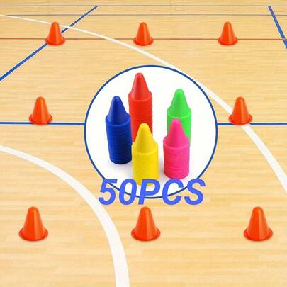 50 Pcs Mini Plastic Cones, Durable Material, Soccer Training Equipment, Classroom Activities & PE Supplies For Elementary, Dance Practice & Dance Teacher Supplies, Assorted Colors