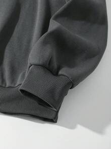 男士“VICTORY”图案印花圆领套头卫衣，街头风，秋冬款 - 深灰色 - 查看 6