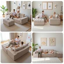 MAXYOYO 104" Modular Sectional Sofa With L-Shaped Chaise,Modern Boneless Cloud Feel Plush/Corduroy Couch For Living Room,Apartment And Home Theater,No Assembly Required - Mây màu be - Xem 8