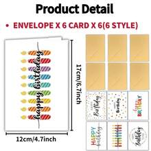 6pcs/Set Birthday Greeting Cards With Envelopes, Minimalist Birthday Cards, Fun Birthday Gift Cards, Suitable For Gifting To Anyone - Multicolor - View 3