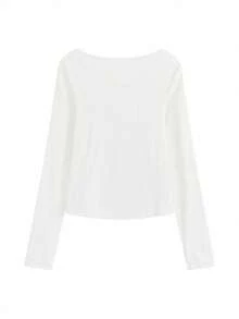 韩版柔软羊绒长袖T恤女不对称扭褶设计修身秋季