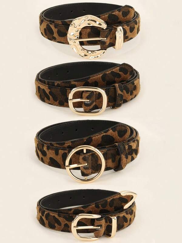 1pc Vintage Leopard Print PU Leather Belt, Adjustable Buckle Waist Belt, Versatile For Skirts & Casual Wear For Women