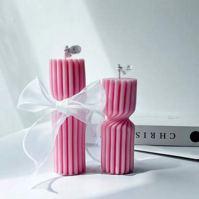 1pc, 1.57-Inch Diameter Striped Cylindrical Candle, Nordic High-End Artistic Aromatherapy Candle, Twisted Cylindrical Shape Suitable For Valentine's Day, Christmas And Other Holidays As Gifts, Weddings, Souvenirs, Picnics, Parties, Ramadan And Table Decorations. Available In A Variety Of Sizes.