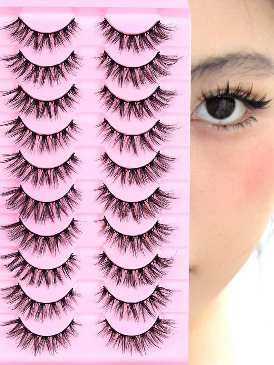 10 pares de pestañas postizas de alta capacidad, pestañas de estilo de ojos de gato talla grande vendidas para maquillaje diario, perfectas para uso profesional