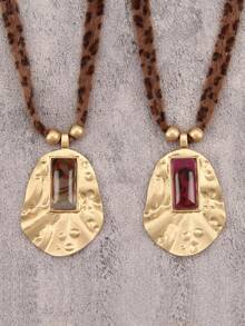 1pc Asymmetrical Hollow Square Shape Yellow Alloy Necklace For Men, Simple Wax Rope Long Chain, Gift For Girlfriend, Couple Accessory, Daily Wear Jewelry - Wax Rope - View 17