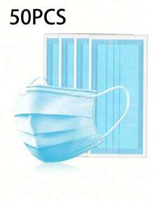 50个一次性口罩，多种颜色可选，亲肤柔软，三层口罩，弹性耳带 - 非常适合家庭、学校、办公室、户外和露营！