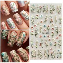 Spring Flower Nail Art Stickers Decals Floral Nail Decals Self Adhesive 5D Embossed For Women Nails Design Decoraion Colorful Rose Plum Blossom 3D Flower Mails Stickers Supplies{Inchcolor_nameinch:InchColorful-22inch} - 彩色-22 - 查看 6
