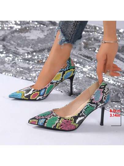 2024 Fashion High Heels For Women, Pointed Toe Snake Skin Texture Casual, Work, Date Versatile Pumps, Sexy Elegant Stilettos