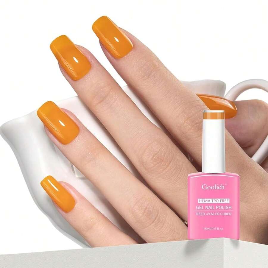 Yellow Gel Polish, 0.5 Fl Oz HEMA & TPO Free Maple Yellow Gel Nail Polish Soak Off U V LED Fall Winter Nail Art Design Manicure Salon For Women Fgirl{Inchcolor_nameinch:InchOpaque-AutumnYellowinch} - 不透明-秋黃 - 查看 1