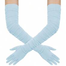 Hazhlko Women's Super Long Stretchy Ruched Mesh Tulle Sheer Gloves Costume Opera Party 1920's Dance Gloves{"Color_name":"LightBlue"} - 淺藍色 - 查看 1