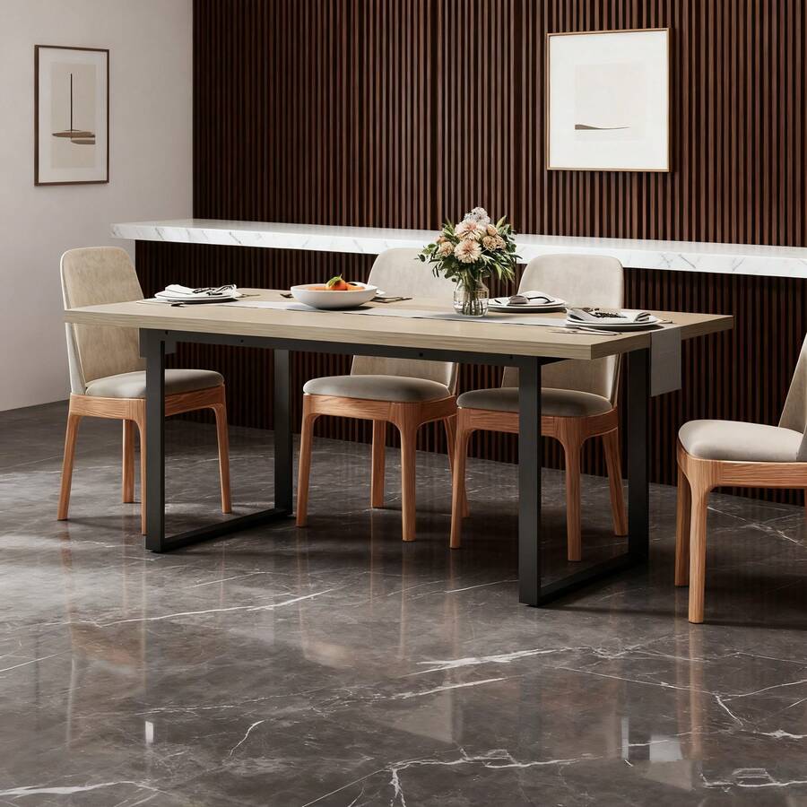 Industrie-Esstisch 160x80 cm »LoftStyle<< – Massiver Holztisch mit Metallgestell für 6-8 Personen in Hellgrau – Wasser- & kratzfeste Oberfläche mit robuster Stabilität