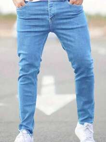 1 件男士修身弹力蓝色牛仔裤