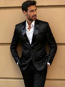 Men's 2-Piece Suit Set With Black Shawl Lapel Tuxedo, Paisley Jacquard Dinner Jacket & Black Pants For Wedding, Prom, Formal Events - màu đen - Xem 3